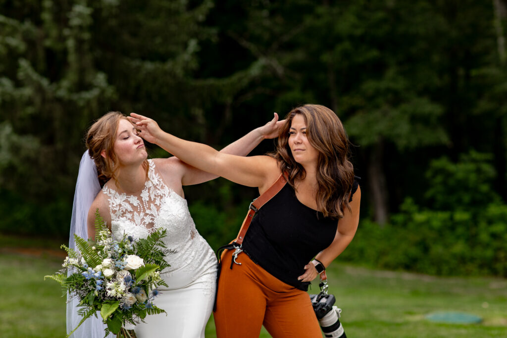 Victoria V goofing off with a bride on her wedding day