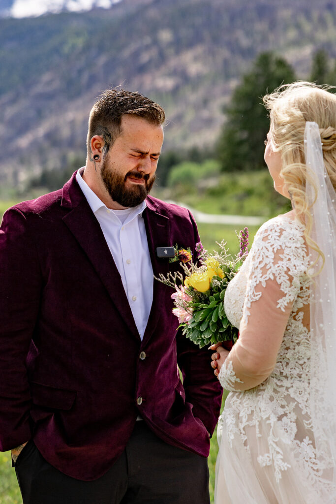 Bride and Groom at Moraine Park, Rocky Mountain National Park, for an Colorado elopement with professional photos by a Colorado elopement photographer