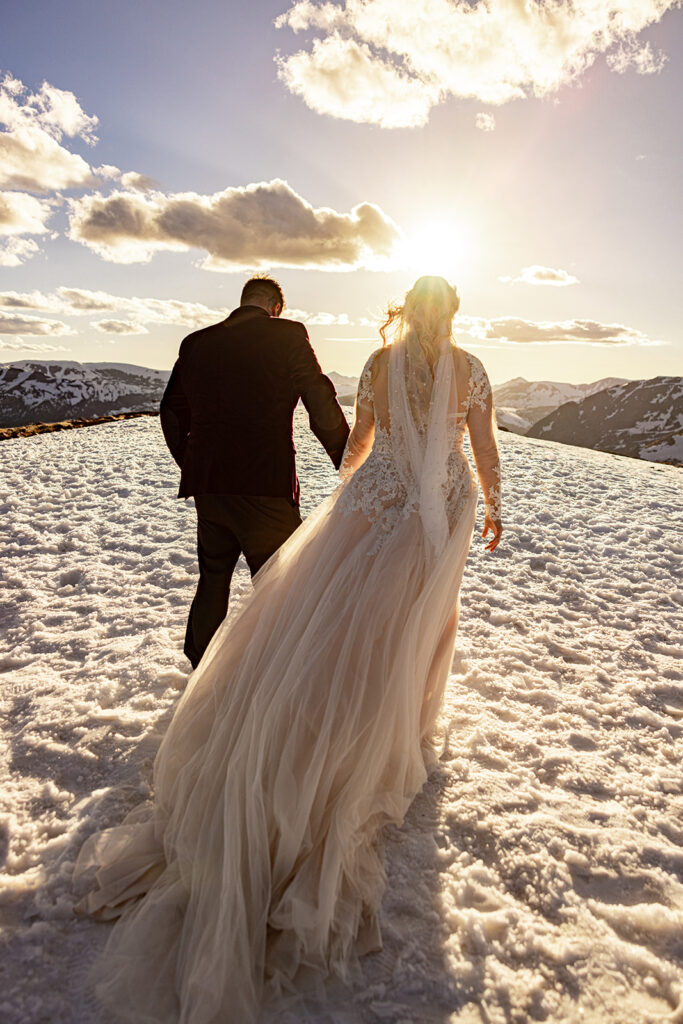 Professional photos by a Colorado elopement photographer of a Bride and groom during a Colorado elopement at Rocky Mountain National Park