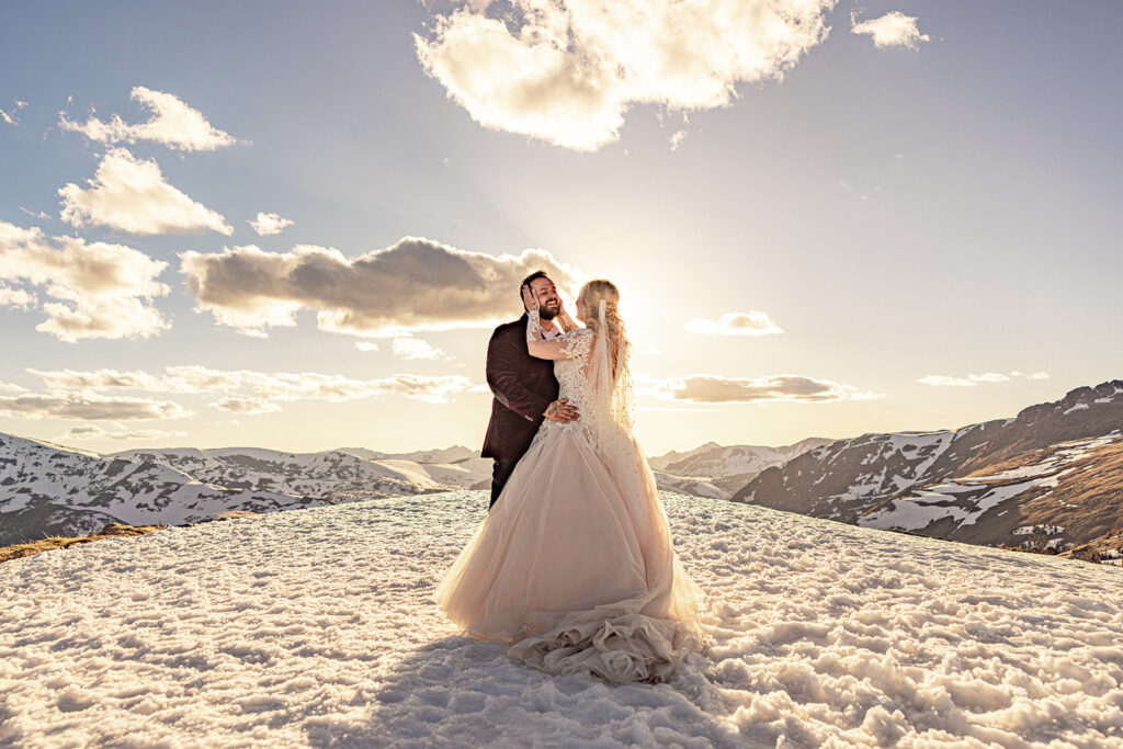 Professional photos by a Colorado elopement photographer of a Bride and groom during a Colorado elopement at Rocky Mountain National Park