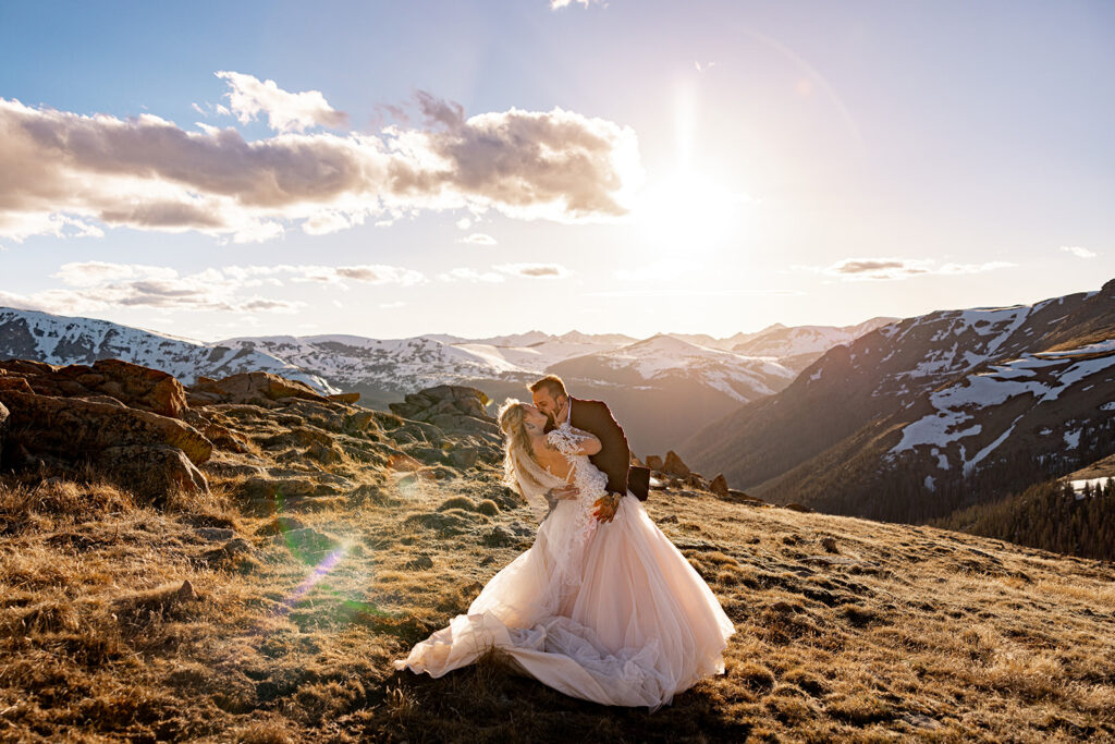 Professional photos by a Colorado elopement photographer of a Bride and groom during a Colorado elopement at Rocky Mountain National Park