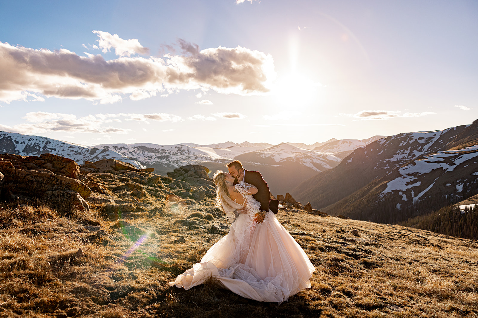 Bride and Groom elopement photography at Rocky Mountain National Park, for an Colorado elopement with professional photos by a Colorado elopement photographer