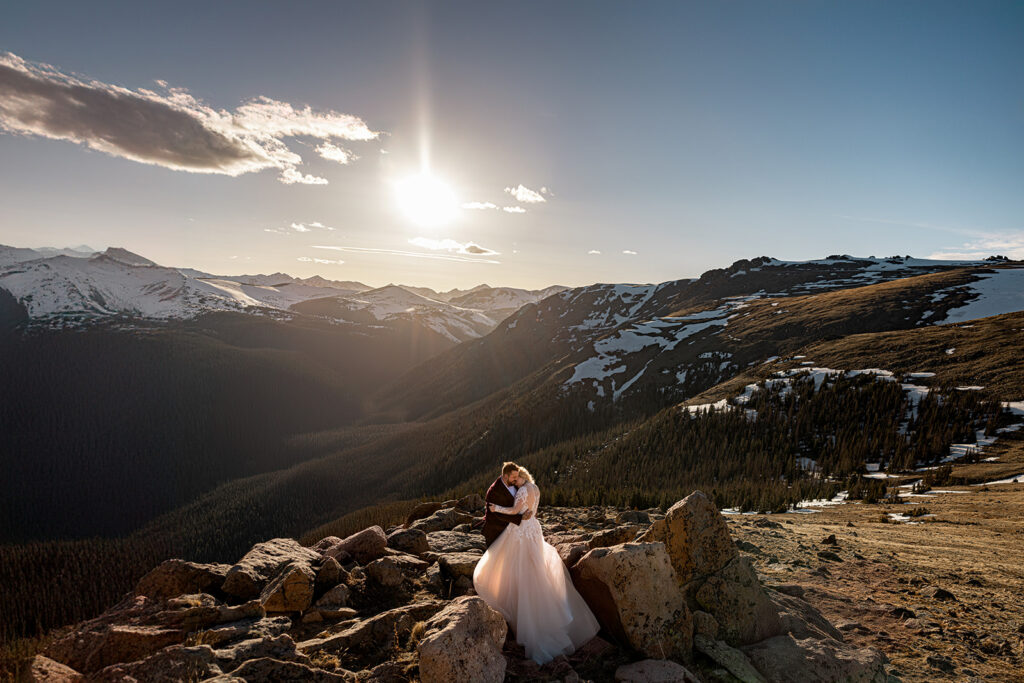 Professional photos by a Colorado elopement photographer of a Bride and groom during a Colorado elopement at Rocky Mountain National Park