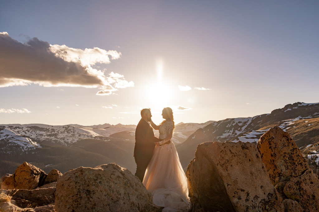 Professional photos by a Colorado elopement photographer of a Bride and groom during a Colorado elopement at Rocky Mountain National Park