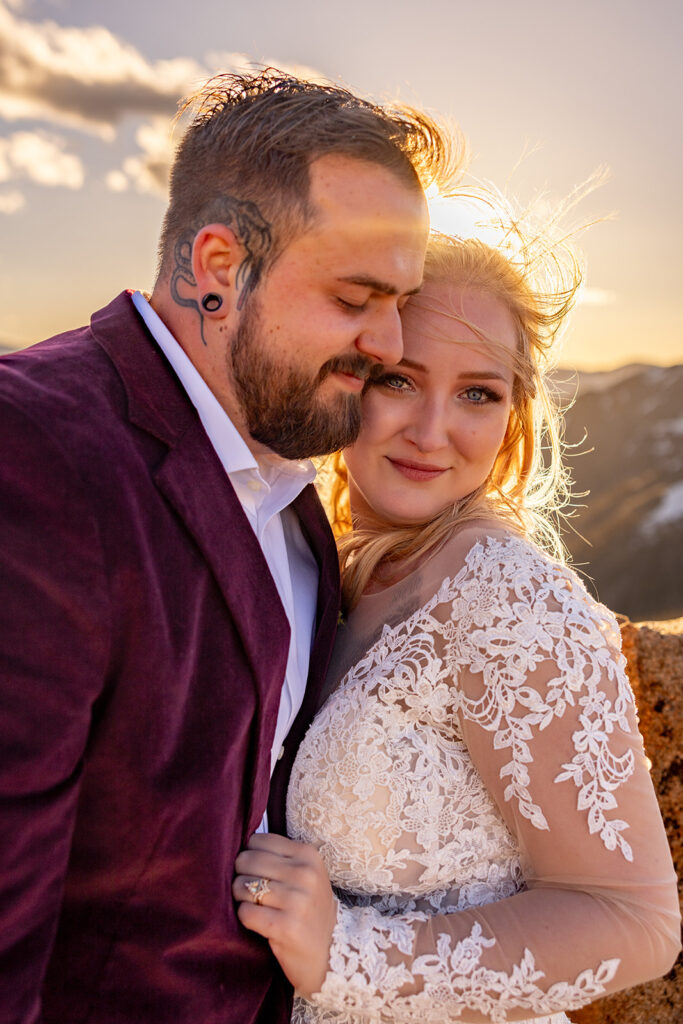 Professional photos by a Colorado elopement photographer of a Bride and groom during a Colorado elopement at Rocky Mountain National Park