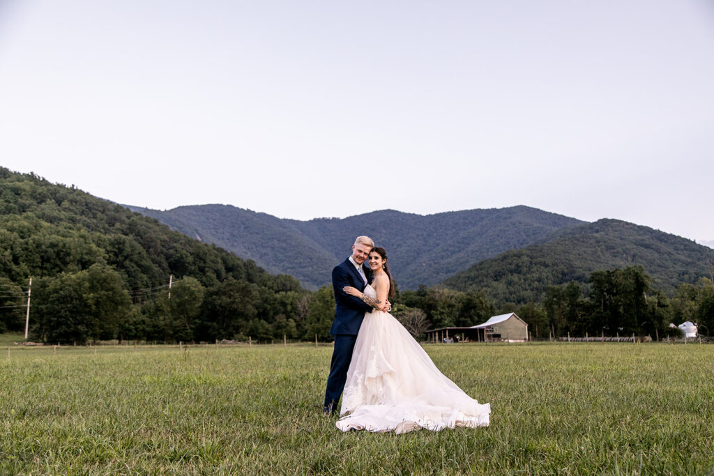 Bride and groom at a shenandoah wedding venue on their wedding day