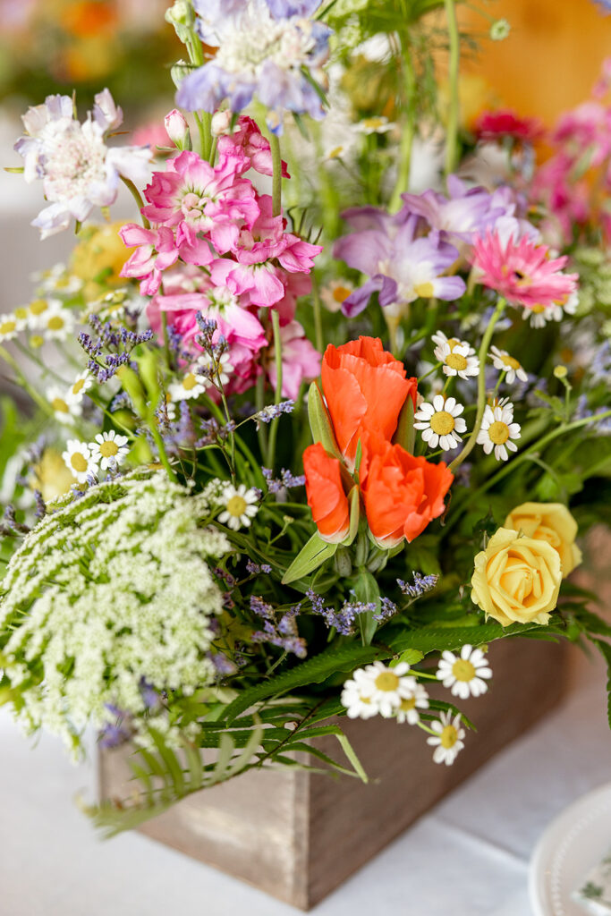 Pandora's Posies florist decor for wedding reception at Faithbrooke Farm and Vineyards