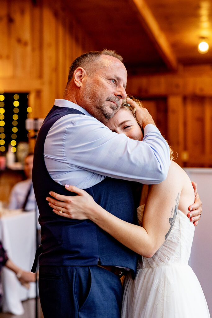 Father and daughter dance during a wedding reception at a Shenandoah Wedding Venue, Faithbrooke Farm and Vineyards