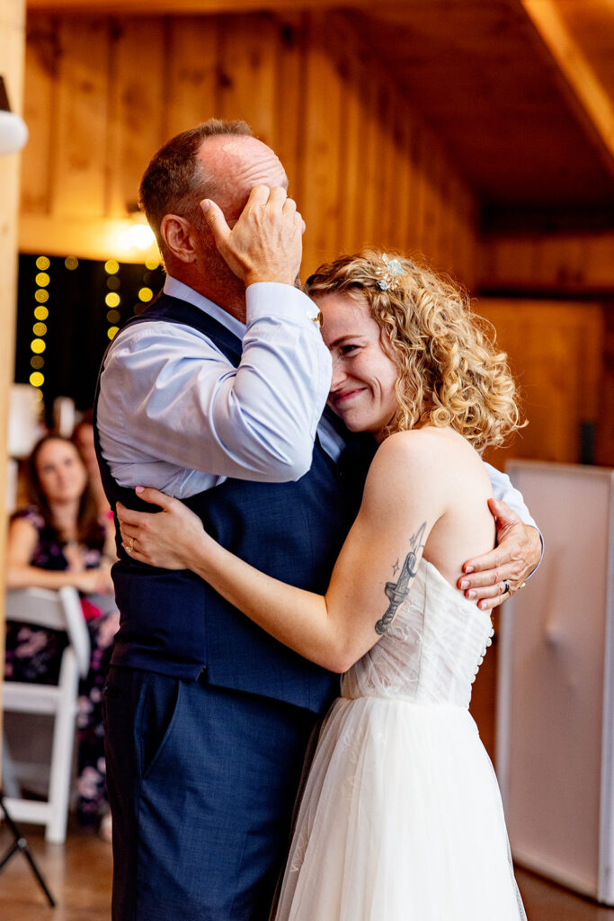 Father and daughter dance during a wedding reception at a Shenandoah Wedding Venue, Faithbrooke Farm and Vineyards