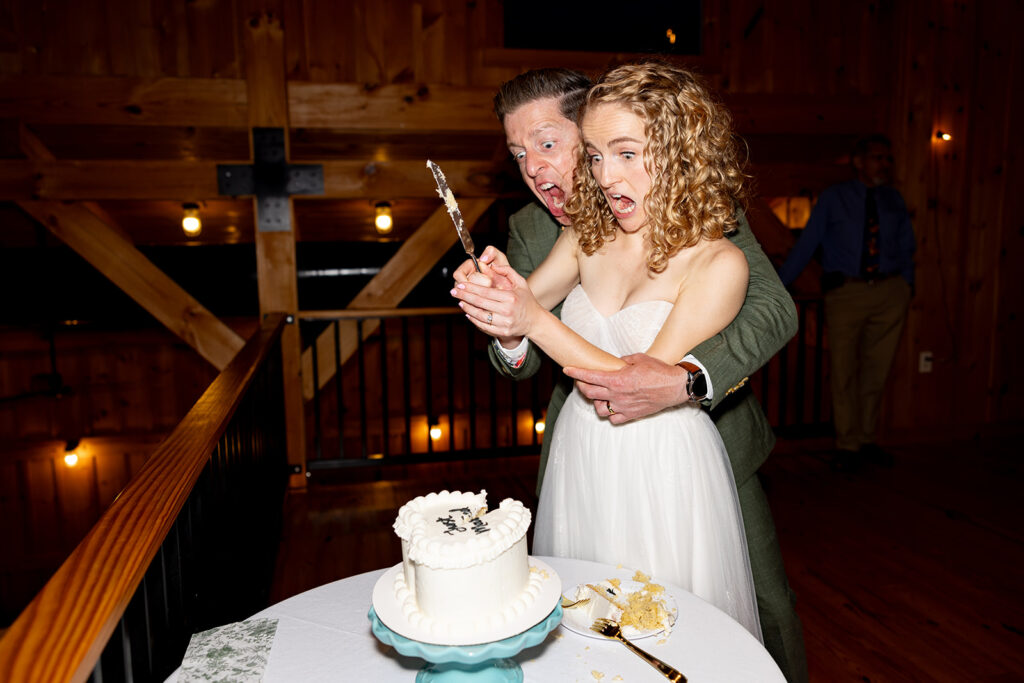 Bride and groom partying and enjoying their reception on their wedding day at a Shenandoah wedding venue Faithbrooke Farm and Vineyards