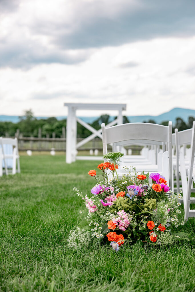 Pandora's Posies florist decor for wedding reception at Faithbrooke Farm and Vineyards