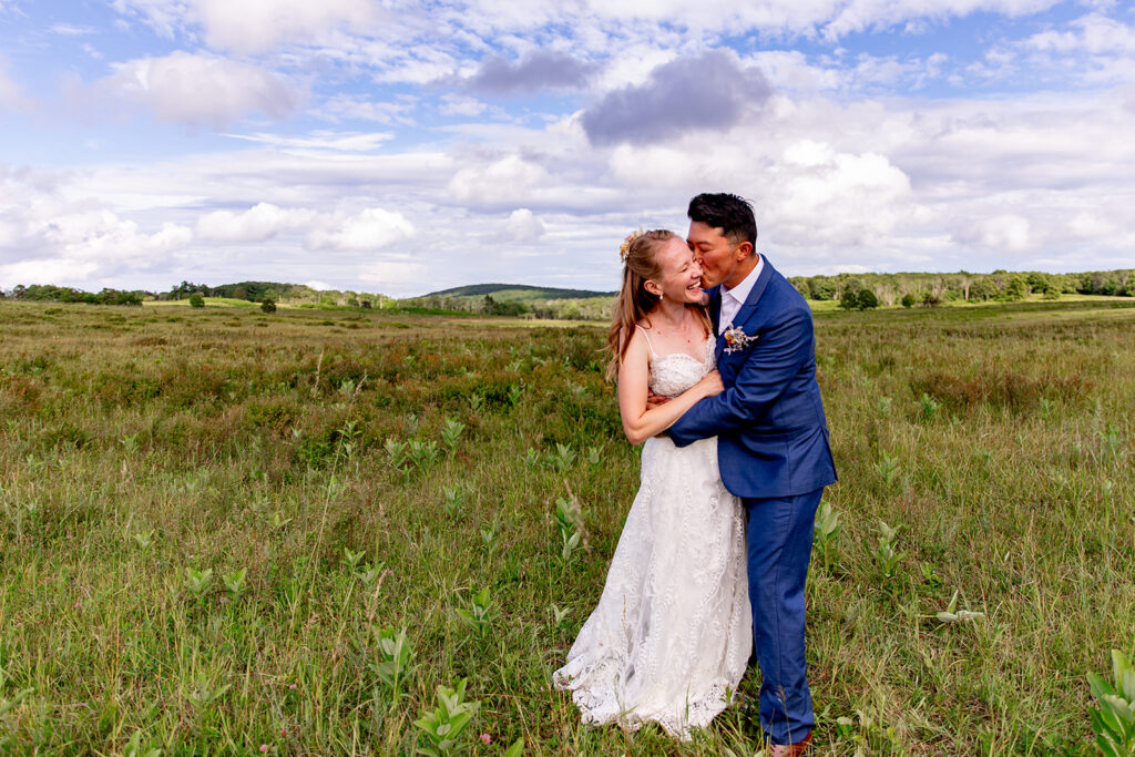 Bride and groom during a spring wedding at a shenandoah wedding venue on their wedding day