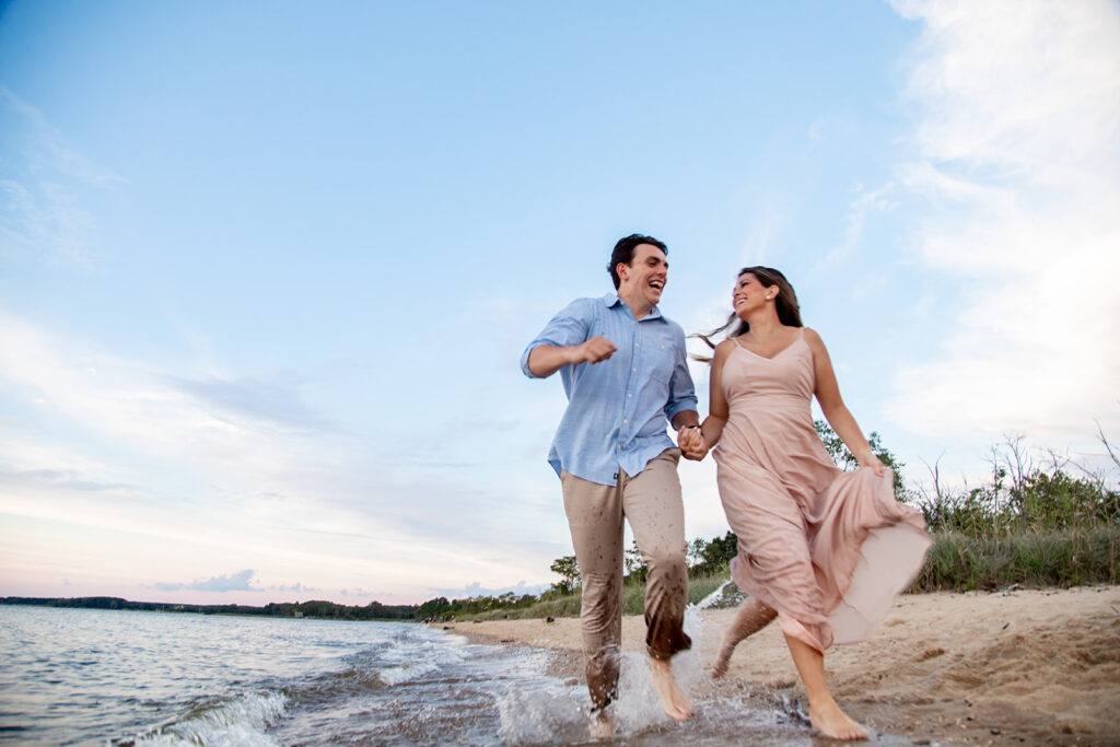 Bride and Groom pose for their Annapolis, md engagement session with Victoria V Photography the best wedding photographer in Annapolis. Annapolis engagement session. Beach engagement session. Best wedding photographer in the DMV. Destination wedding photographer. Virginia elopement photographer. Beach weddings. Beach engagements.