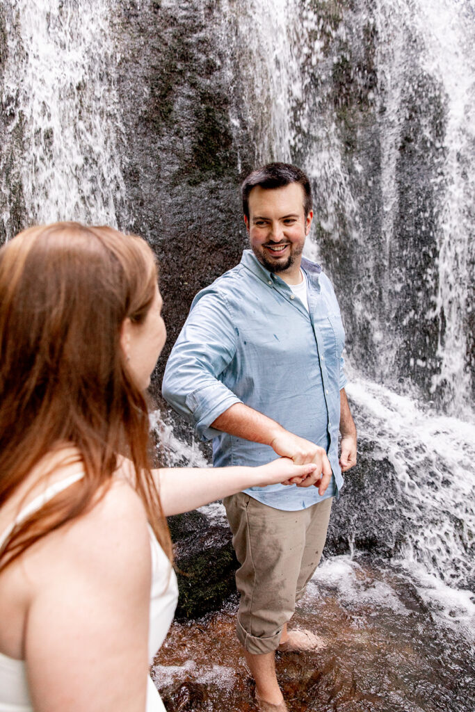 Bride and Groom for a Shenandoah engagement session at a waterfall in Shenandoah Victoria V Photography. Shenandoah waterfalls. Shenandoah sunset. Little Stony Man engagement session. Little Stony Man sunset. The best Shenandoah Wedding Photographer. The best Virginia wedding photographer. Shenandoah elopement photographer. 