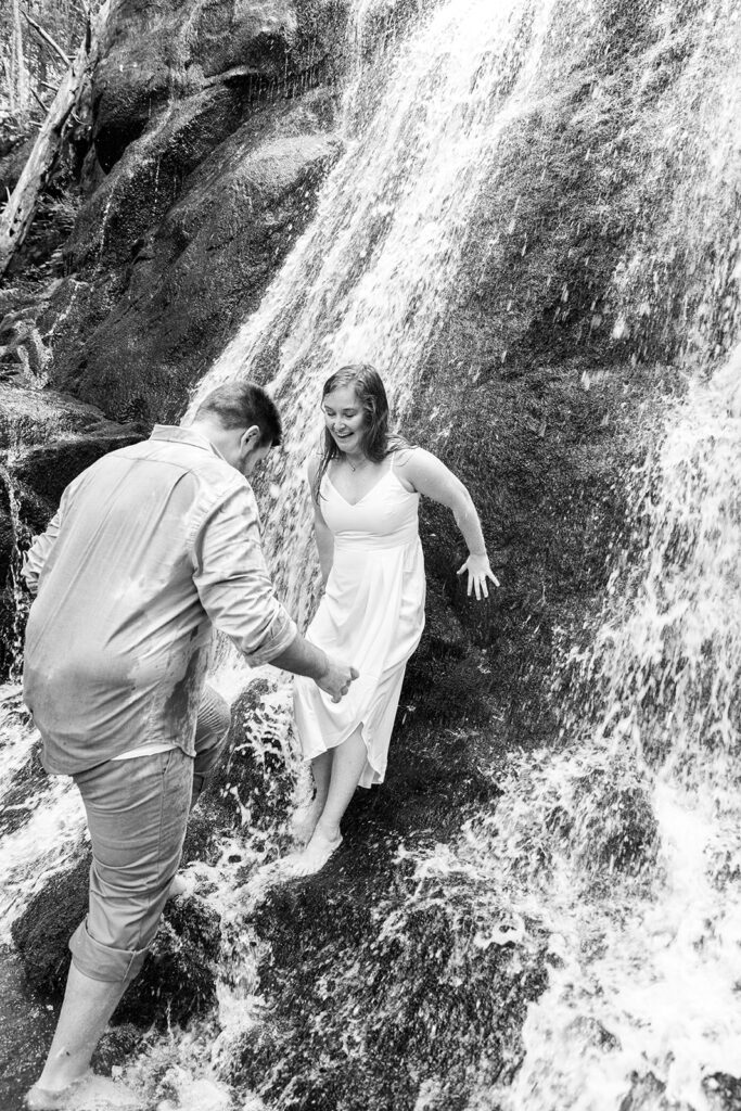 Bride and Groom for a Shenandoah engagement session at a waterfall in Shenandoah Victoria V Photography. Shenandoah waterfalls. Shenandoah sunset. Little Stony Man engagement session. Little Stony Man sunset. The best Shenandoah Wedding Photographer. The best Virginia wedding photographer. Shenandoah elopement photographer. 