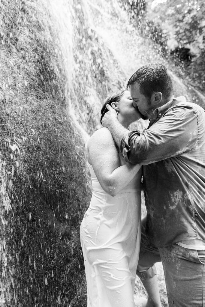 Bride and Groom for a Shenandoah engagement session at a waterfall in Shenandoah Victoria V Photography. Shenandoah waterfalls. Shenandoah sunset. Little Stony Man engagement session. Little Stony Man sunset. The best Shenandoah Wedding Photographer. The best Virginia wedding photographer. Shenandoah elopement photographer. 