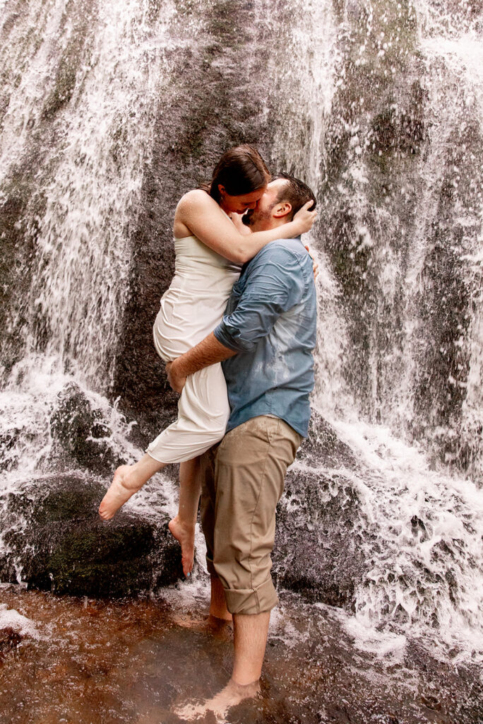 Bride and Groom for a Shenandoah engagement session at a waterfall in Shenandoah Victoria V Photography. Shenandoah waterfalls. Shenandoah sunset. Little Stony Man engagement session. Little Stony Man sunset. The best Shenandoah Wedding Photographer. The best Virginia wedding photographer. Shenandoah elopement photographer. 