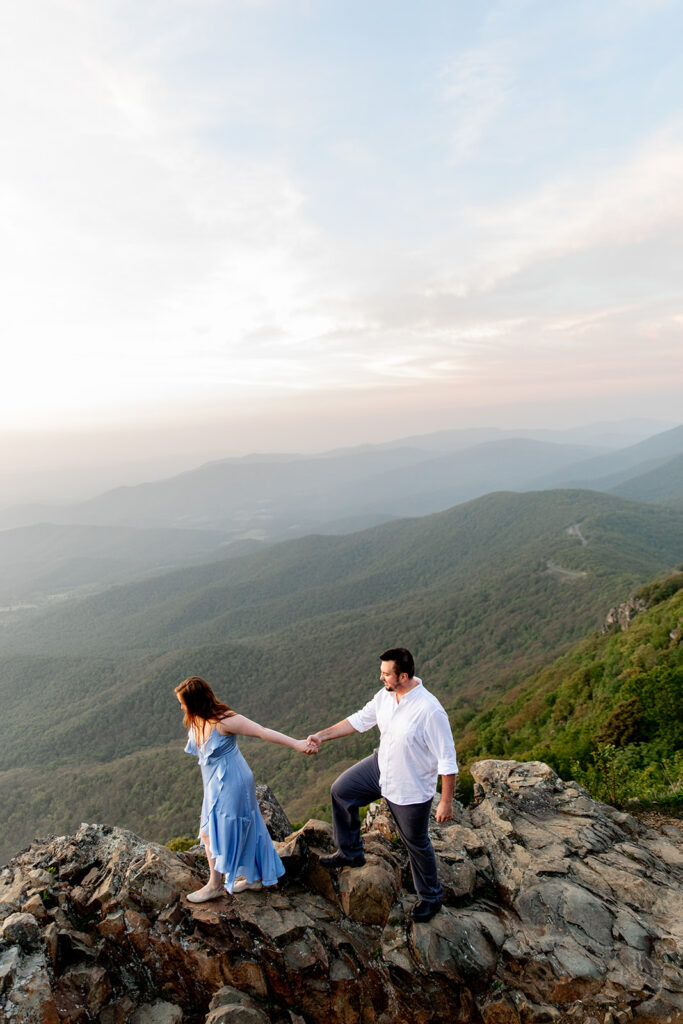 Bride and Groom for a Shenandoah engagement session at sunset with Victoria V Photography. Shenandoah sunset. Little Stony Man engagement session. Little Stony Man sunset. The best Shenandoah Wedding Photographer. The best Virginia wedding photographer. Shenandoah elopement photographer. 