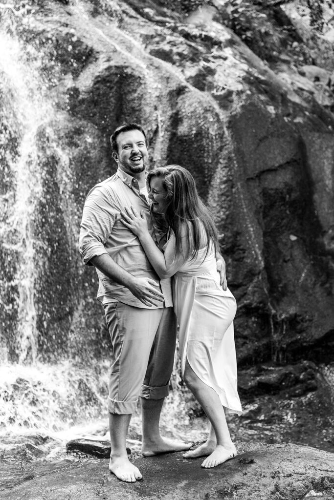 Bride and Groom for a Shenandoah engagement session at a waterfall in Shenandoah Victoria V Photography. Shenandoah waterfalls. Shenandoah sunset. Little Stony Man engagement session. Little Stony Man sunset. The best Shenandoah Wedding Photographer. The best Virginia wedding photographer. Shenandoah elopement photographer. 