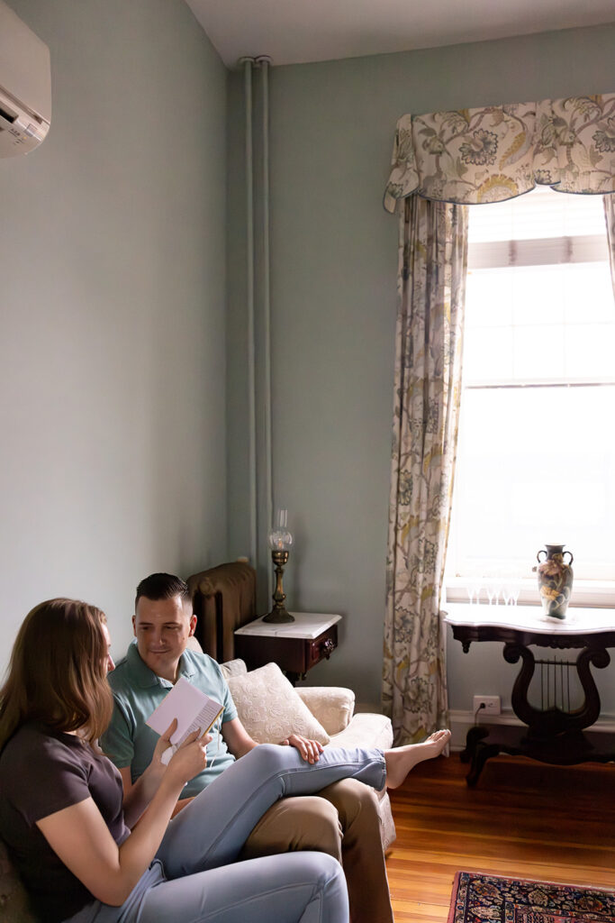 Bride and groom read their vows privately on their wedding day in Fredericksburg, VA with Victoria V Photography. Fredericksburg, VA wedding photographer. The best wedding photographer in Fredericksburg, VA. Virginia elopement photographer. Virginia Wedding Photographer.