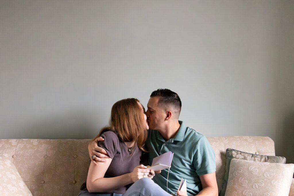 Bride and groom read their vows privately on their wedding day in Fredericksburg, VA with Victoria V Photography. Fredericksburg, VA wedding photographer. The best wedding photographer in Fredericksburg, VA. Virginia elopement photographer. Virginia Wedding Photographer.