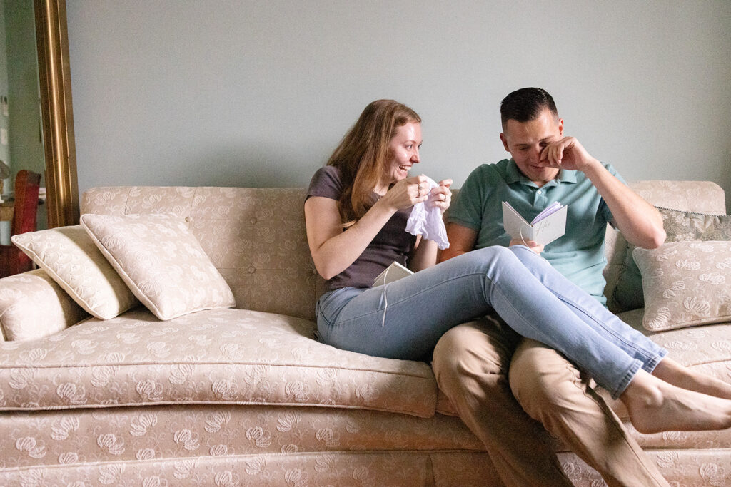 Bride and groom read their vows privately on their wedding day in Fredericksburg, VA with Victoria V Photography. Fredericksburg, VA wedding photographer. The best wedding photographer in Fredericksburg, VA. Virginia elopement photographer. Virginia Wedding Photographer.