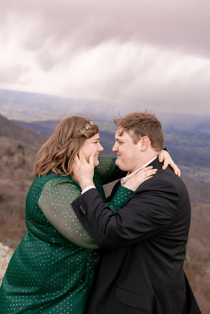 Couple looks into each other's eyes at little stoneyman elopement