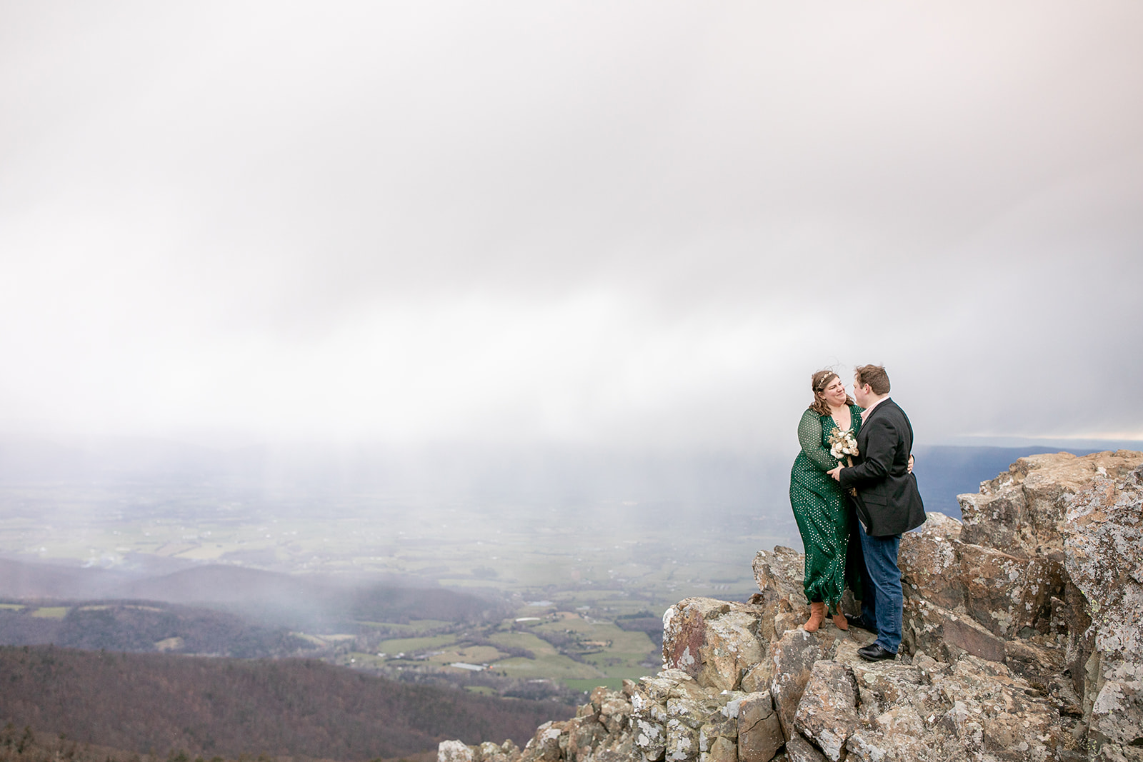 Shenandoah Little Stonyman elopement photo of bride and groom on cliffside