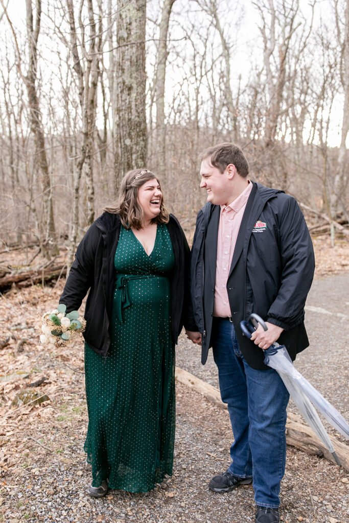 couple shares a laugh right before their wedding ceremony at Little Stonyman