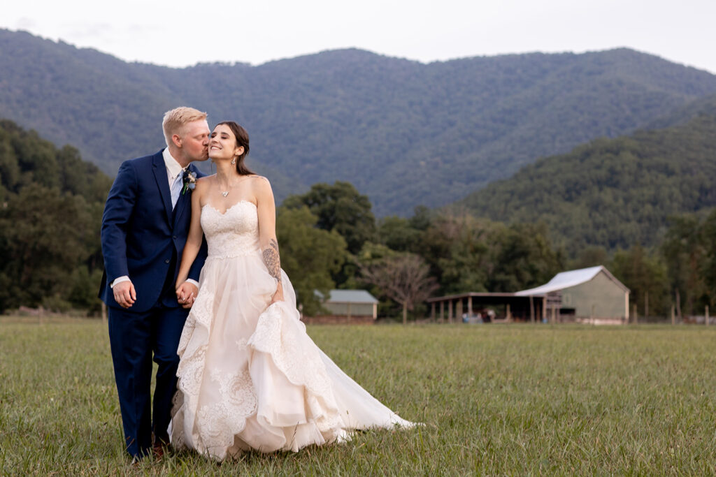 Bride and groom at their elegant Blue Ridge Mountain wedding at Stoneyman Valley Ranch – romantic sunset portraits, adventurous love, and breathtaking views.