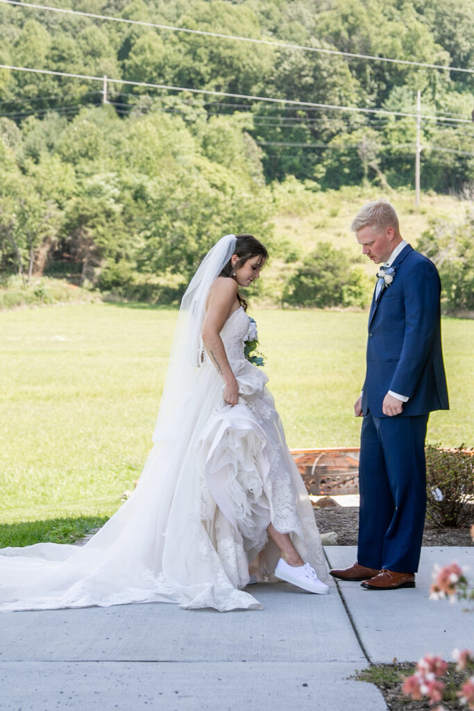 Bride and groom at their elegant Blue Ridge Mountain wedding at Stoneyman Valley Ranch – romantic sunset portraits, adventurous love, and breathtaking views.