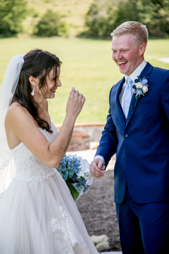 Bride and groom at their elegant Blue Ridge Mountain wedding at Stoneyman Valley Ranch – romantic sunset portraits, adventurous love, and breathtaking views.