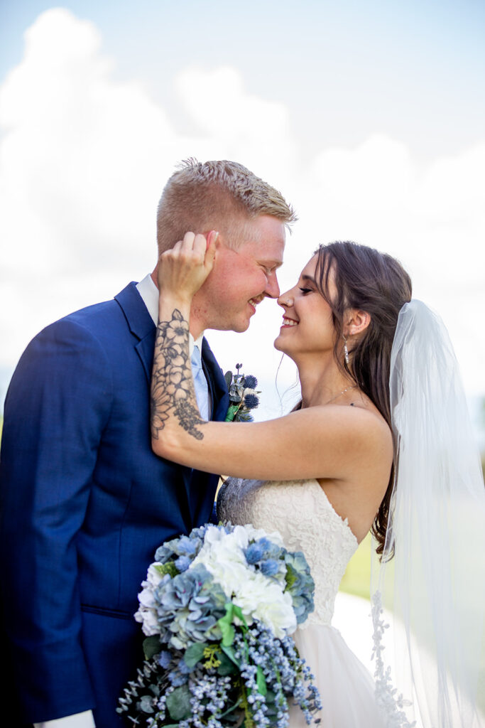 Bride and groom at their elegant Blue Ridge Mountain wedding at Stoneyman Valley Ranch – romantic sunset portraits, adventurous love, and breathtaking views.