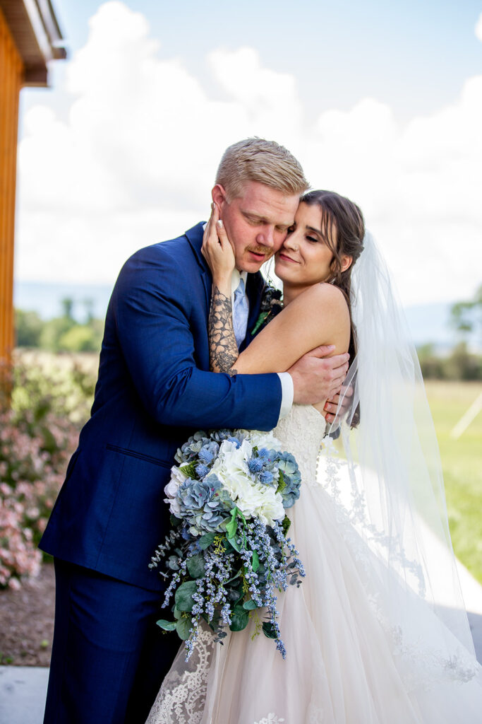 Bride and groom at their elegant Blue Ridge Mountain wedding at Stoneyman Valley Ranch – romantic sunset portraits, adventurous love, and breathtaking views.