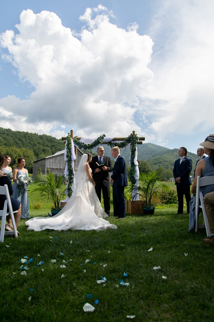 Bride and groom at their elegant Blue Ridge Mountain wedding at Stoneyman Valley Ranch – romantic sunset portraits, adventurous love, and breathtaking views.