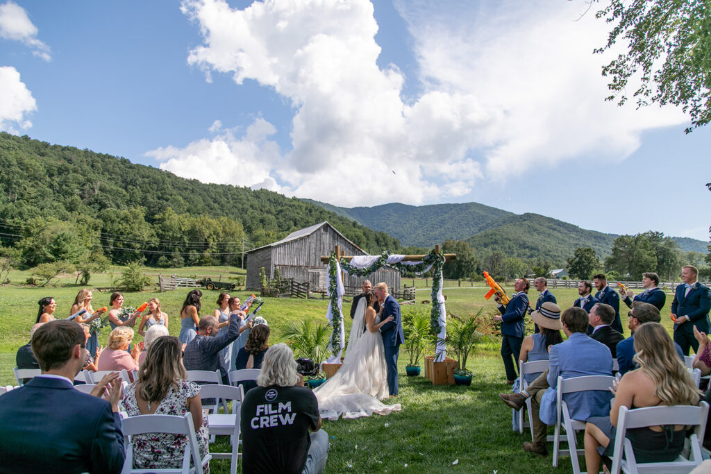 Bride and groom at their elegant Blue Ridge Mountain wedding at Stoneyman Valley Ranch – romantic sunset portraits, adventurous love, and breathtaking views.