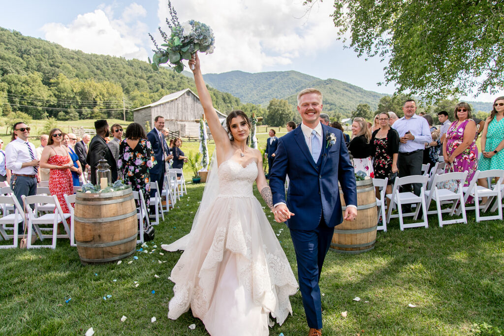 Bride and groom at their elegant Blue Ridge Mountain wedding at Stoneyman Valley Ranch – romantic sunset portraits, adventurous love, and breathtaking views.