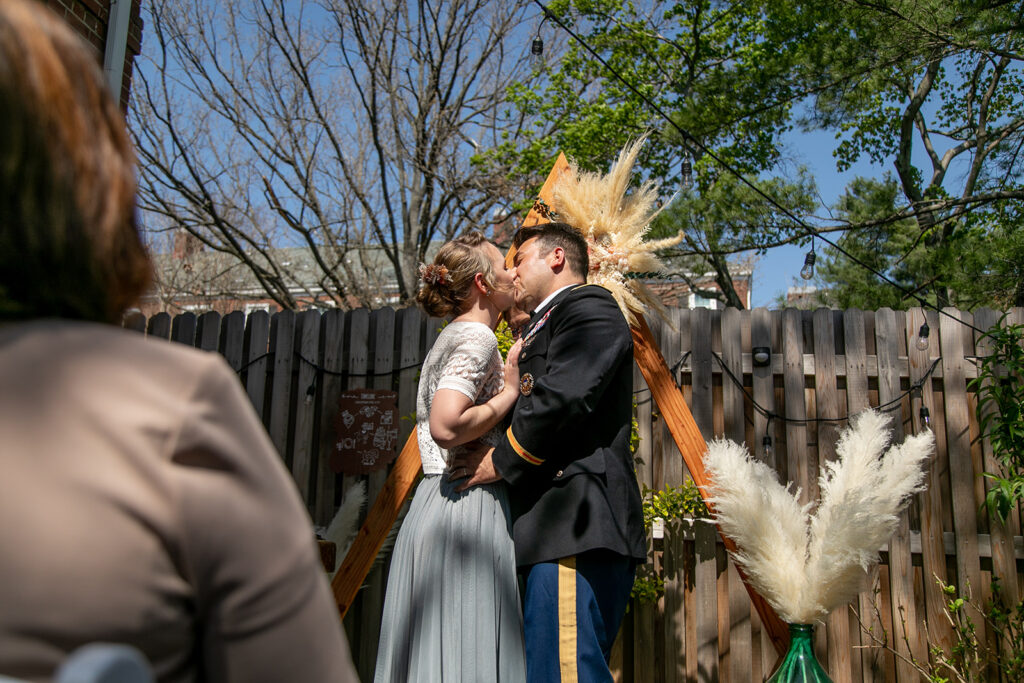 Intimate backyard wedding ceremony in Arlington, VA with close friends and family