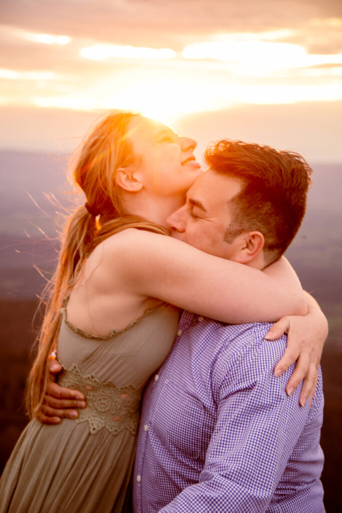 Adventure engagement session at Little Stony Man with stunning Blue Ridge Mountain views