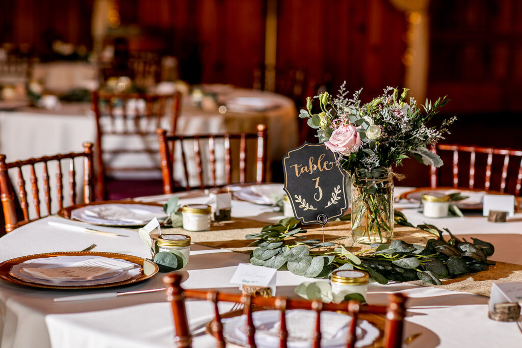 Elegant spring wedding details at Oak Creek Farm in Virginia – romantic floral arrangements, rustic chic decor, and personalized touches from a bride and groom's countryside celebration.