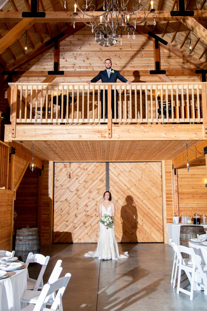 Elegant and adventurous mountain wedding at Stoneyman Valley Ranch – bride and groom portraits with Blue Ridge Mountain views, joyful first look, fun bridal party moments, and stunning sunset photos atop Little Stoneyman Overlook.