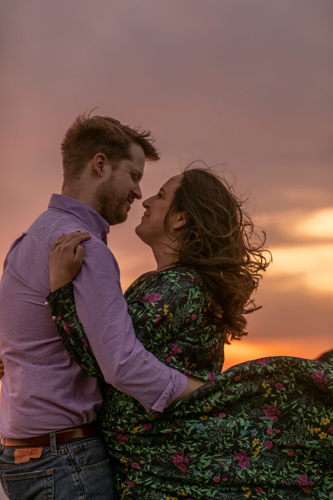 Strong mountain breezes add a romantic and adventurous feel as Brett and Laura pose at the summit.