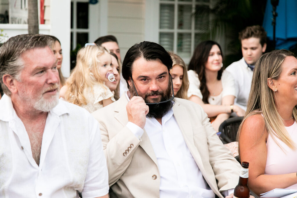 The bride's son is already getting emotion before the destination wedding ceremony even begins