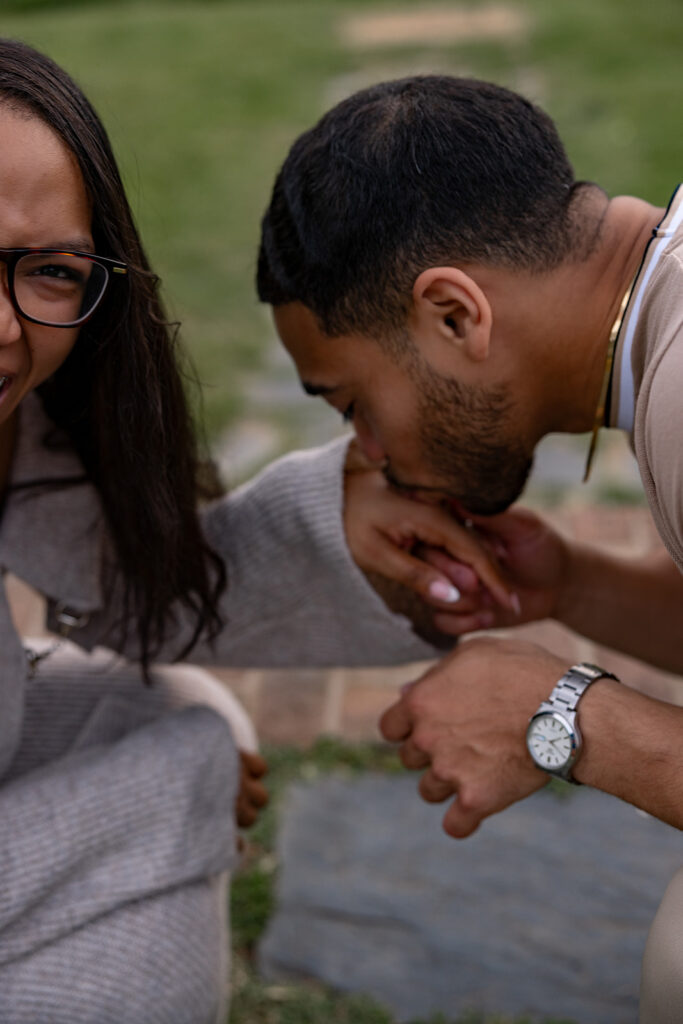 Emotional close-up photo taken moments after a surprise proposal during a Washington DC engagement