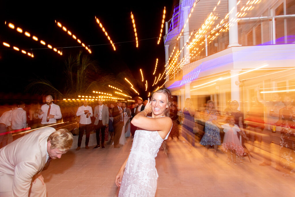 Lively beach wedding reception at a backyard Ocean City MD wedding