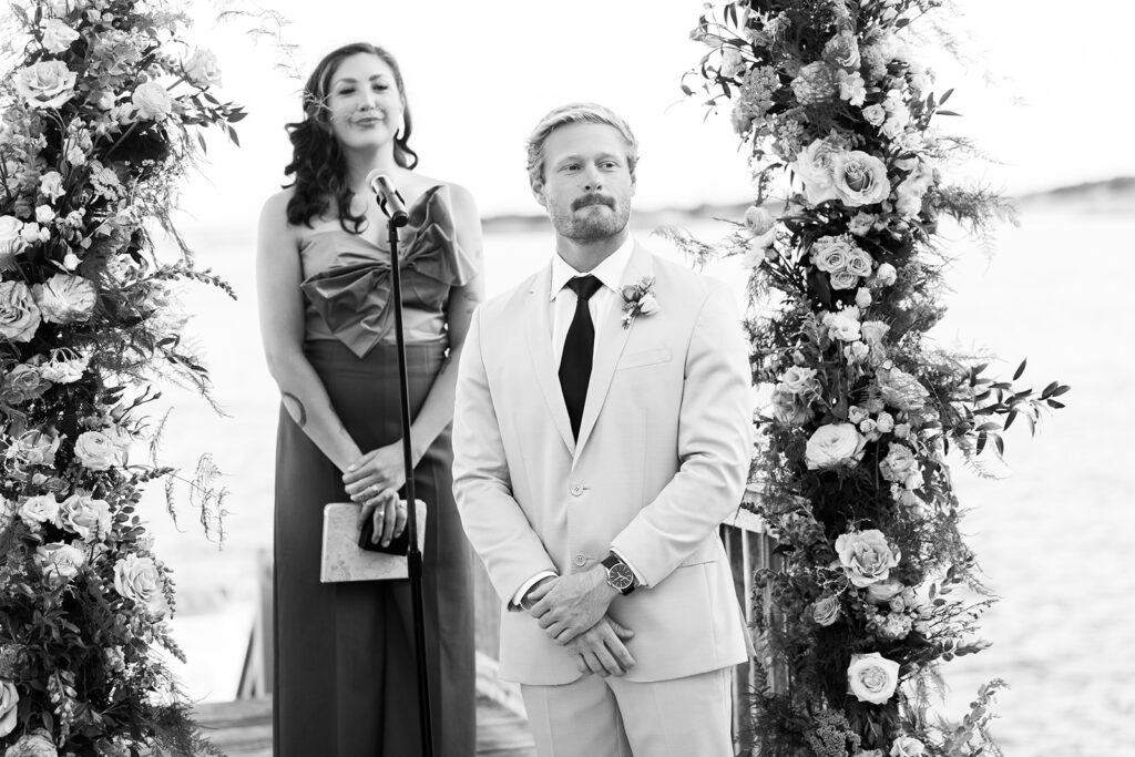 Ocean City MD beach wedding ceremony overlooking the ocean and inlet