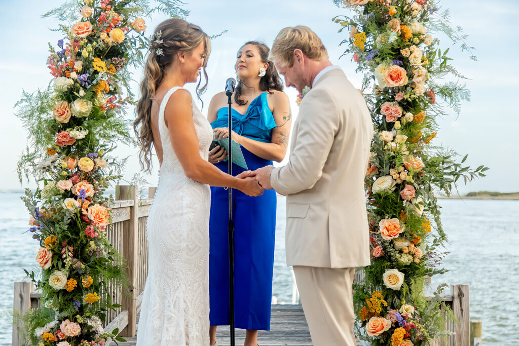 Ocean City MD beach wedding ceremony overlooking the ocean and inlet