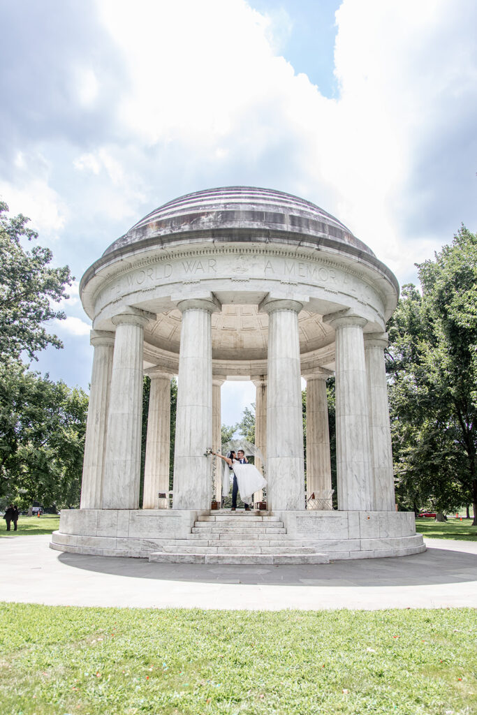 Exterior view of the DC War Memorial in Washington DC elopement photography