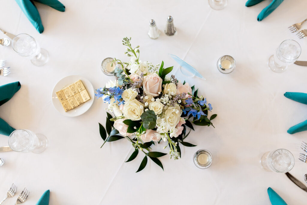 Spring wedding reception decor at The Woodlands at Algonkian