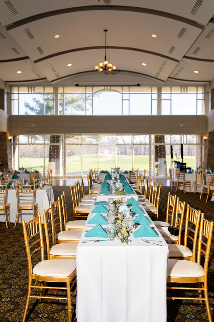 Spring wedding reception decor at The Woodlands at Algonkian
